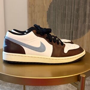 Rare Jordan Low-Top Sneakers in White and Brown with Black Laces